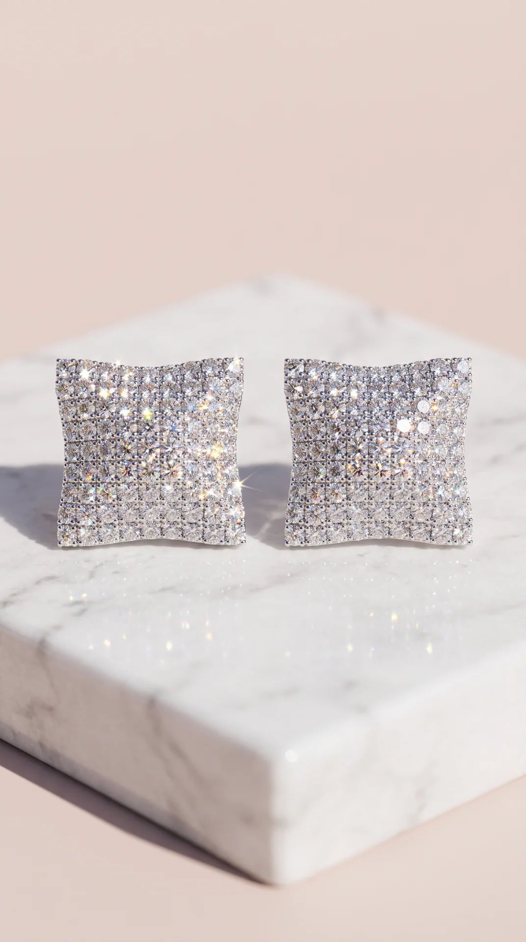 Convex Curved Square Pavé Crystal Stud Earrings