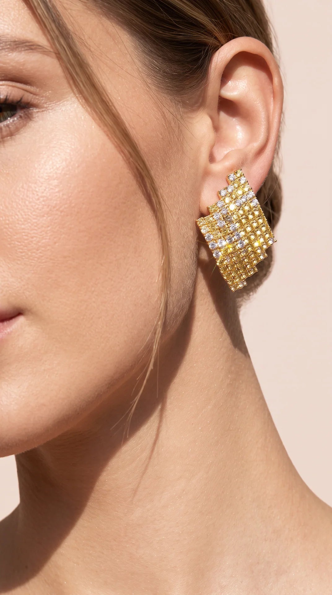 Stepped Geometric Crystal Pavilion Stud Earrings