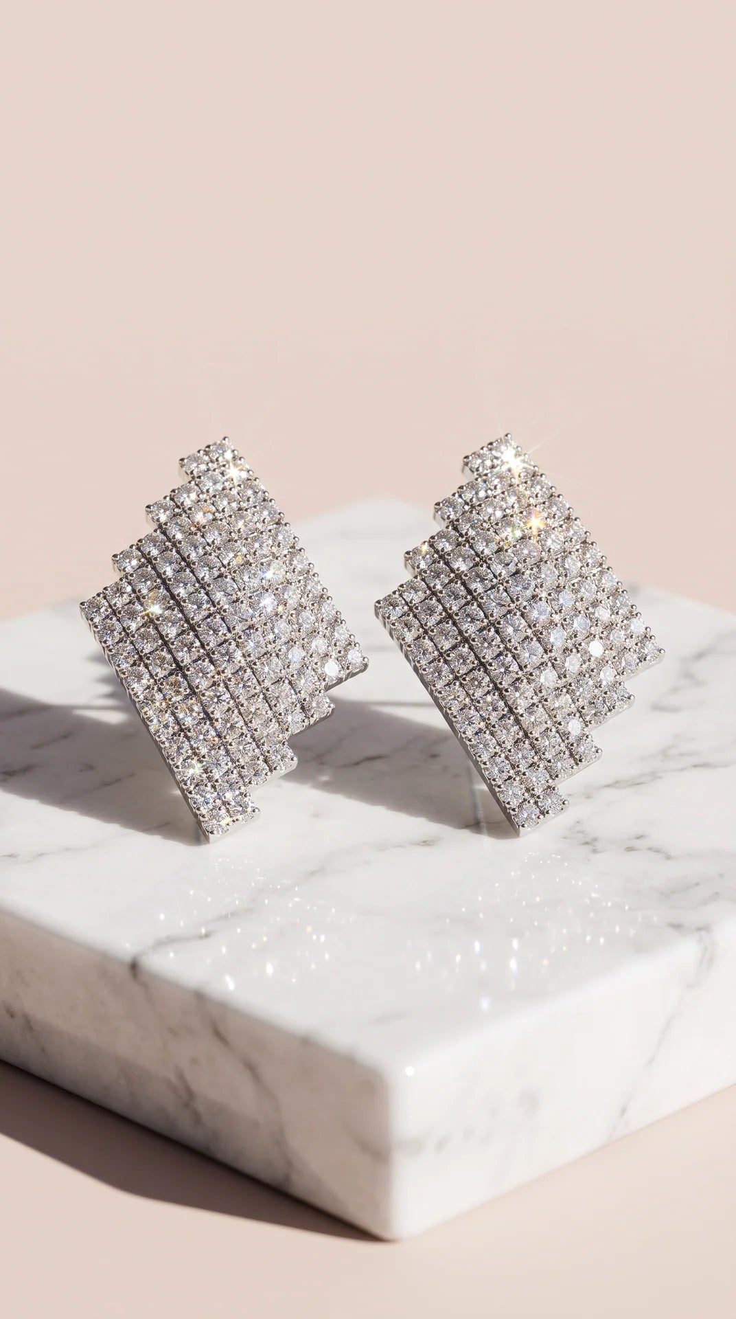 Stepped Geometric Crystal Pavilion Stud Earrings