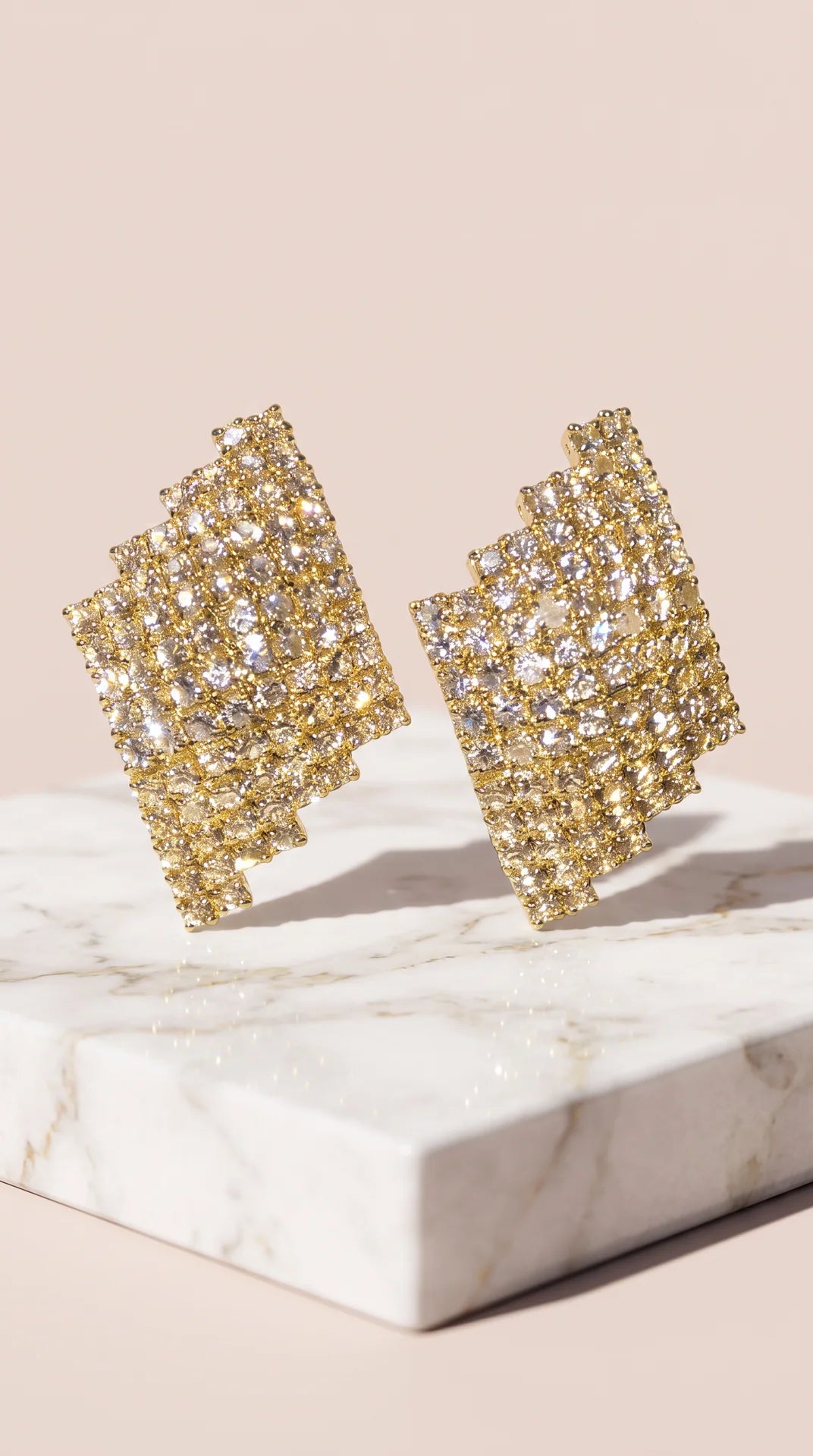 Stepped Geometric Crystal Pavilion Stud Earrings