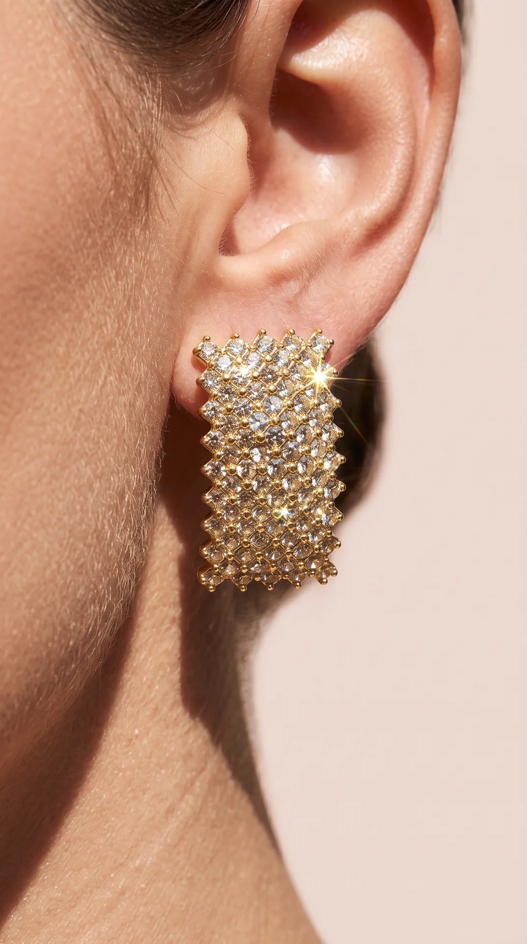 Woven Pavé Crystal Mesh Rectangular Stud Earrings