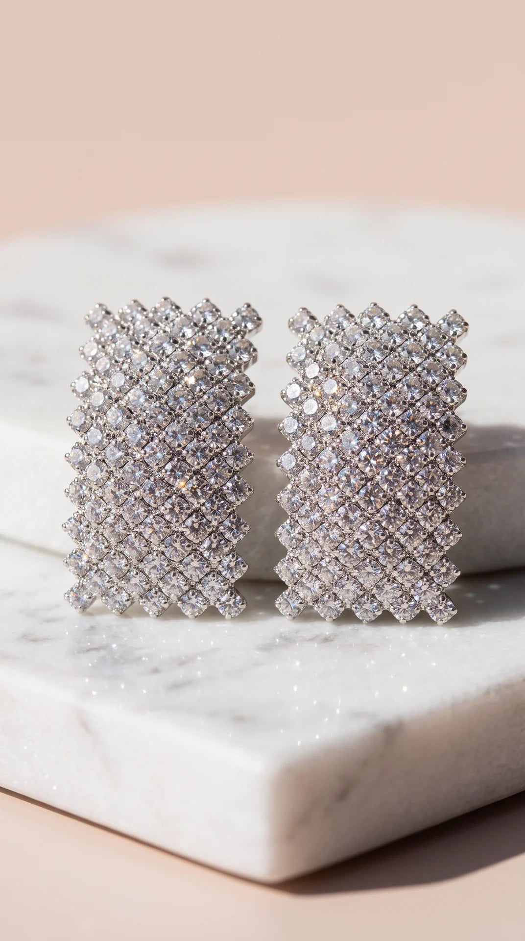 Woven Pavé Crystal Mesh Rectangular Stud Earrings