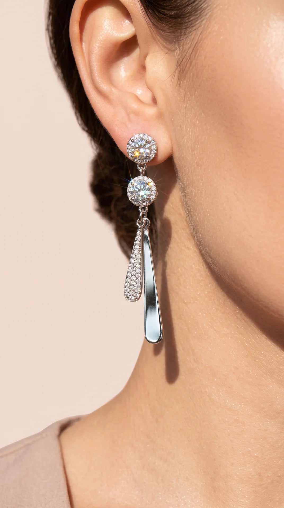 Halo Crystal &amp; Tapered Bar Linear Drop Earrings