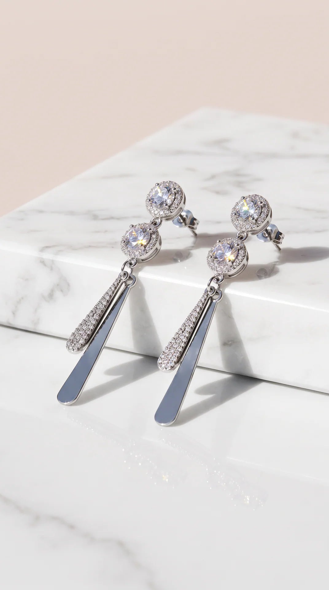 Halo Crystal &amp; Tapered Bar Linear Drop Earrings