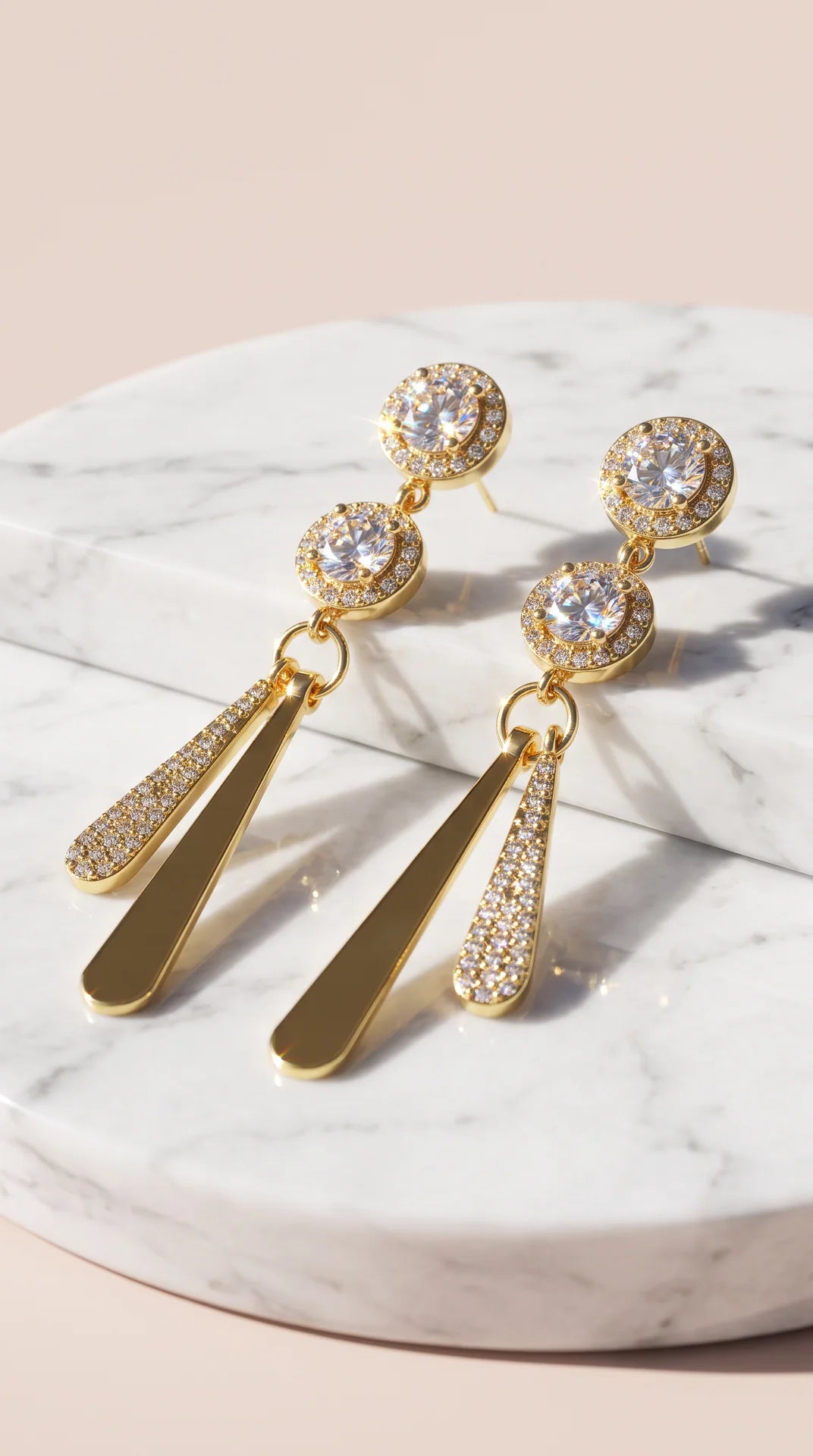 Halo Crystal &amp; Tapered Bar Linear Drop Earrings