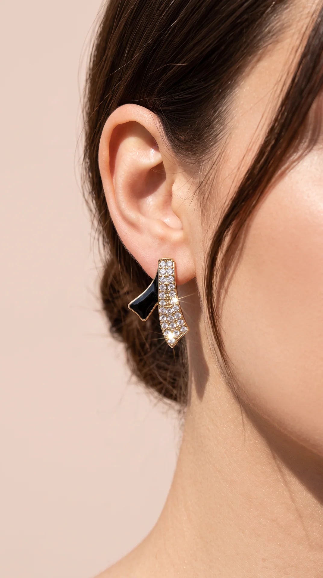 Modern Sweep Black Enamel &amp; Pavé Crystal Earrings