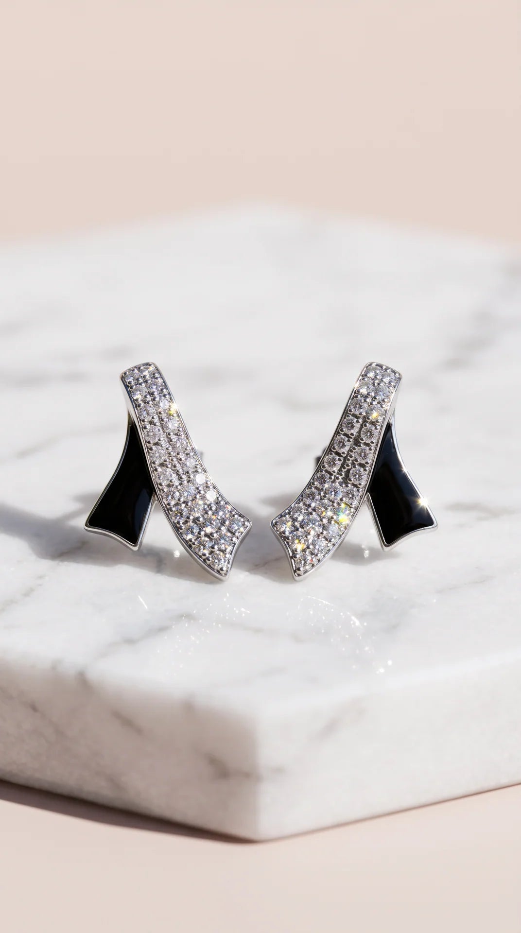 Modern Sweep Black Enamel &amp; Pavé Crystal Earrings