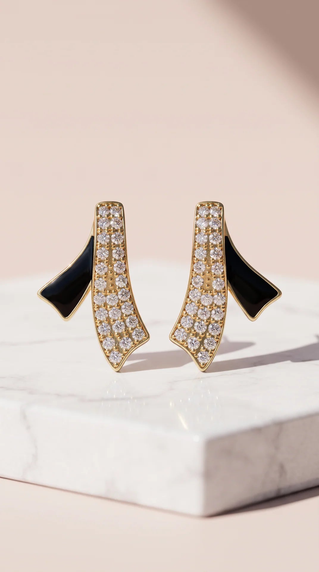 Modern Sweep Black Enamel &amp; Pavé Crystal Earrings