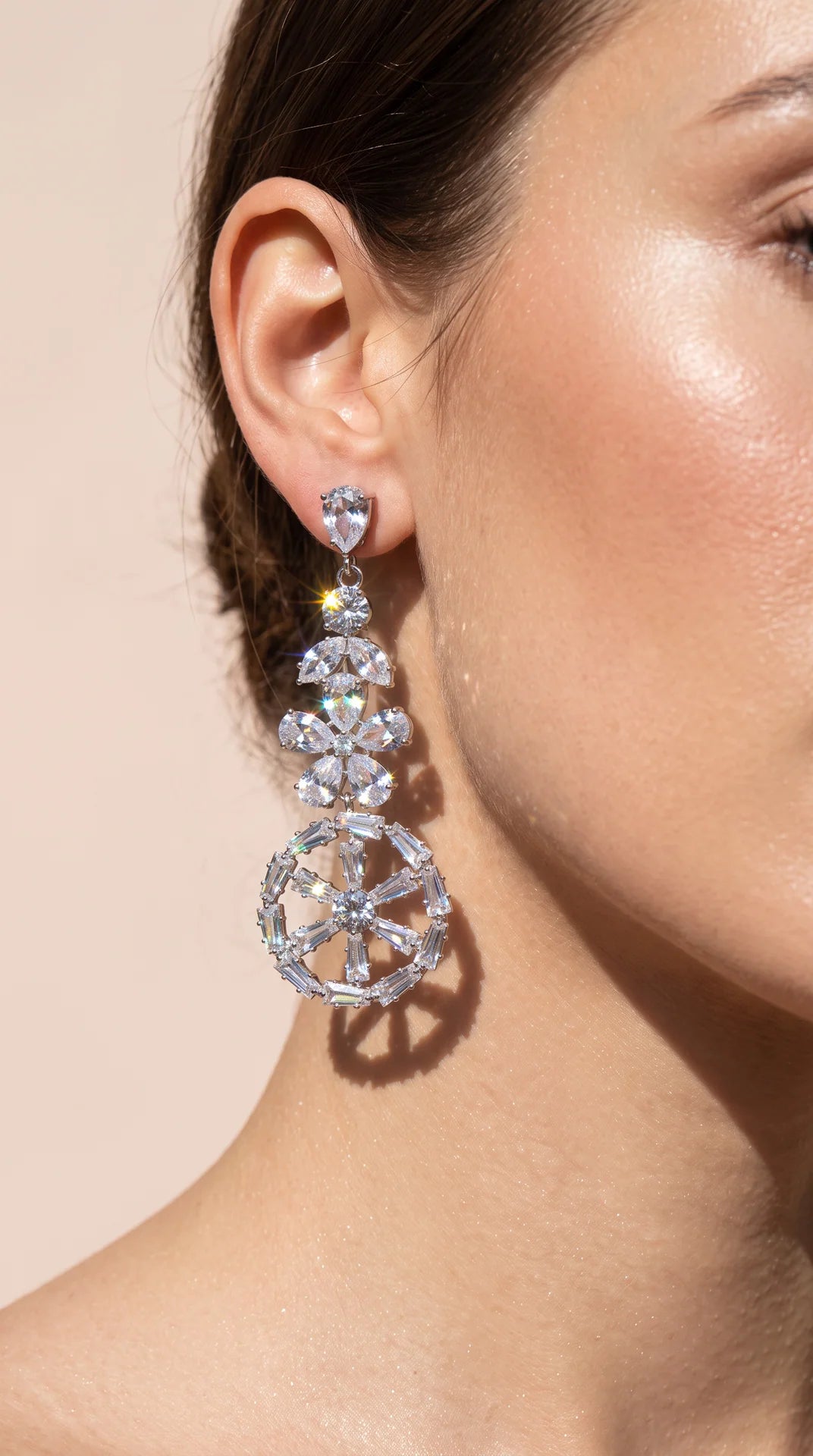 Pear-Cut Floral & Wheel Crystal Chandelier Earrings