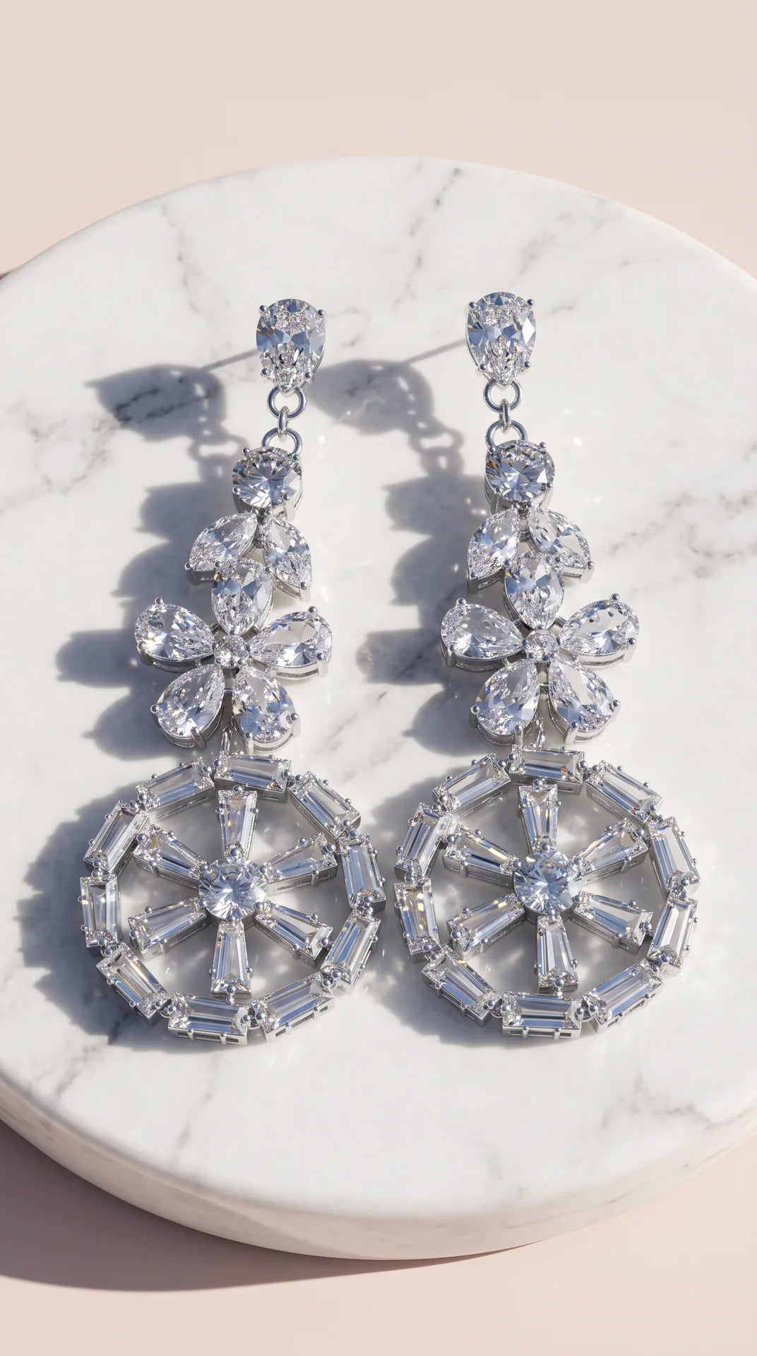 Pear-Cut Floral & Wheel Crystal Chandelier Earrings