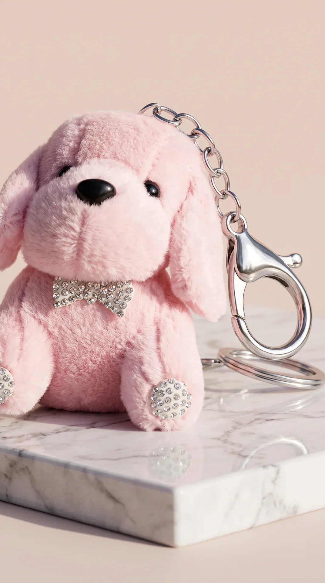 Plush Puppy Crystal Bow Bag Charm Keychain
