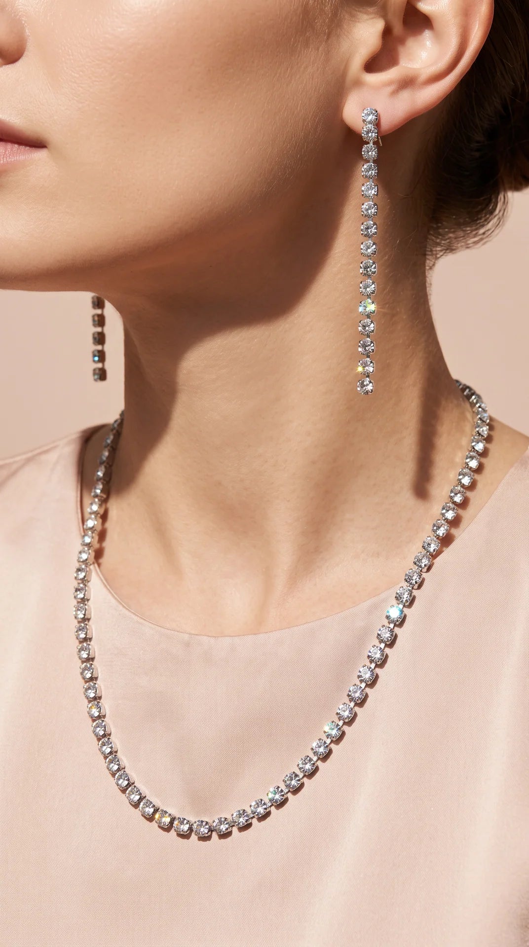 Classic Round Cubic Zirconia Tennis Necklace &amp; Drop Earring Set