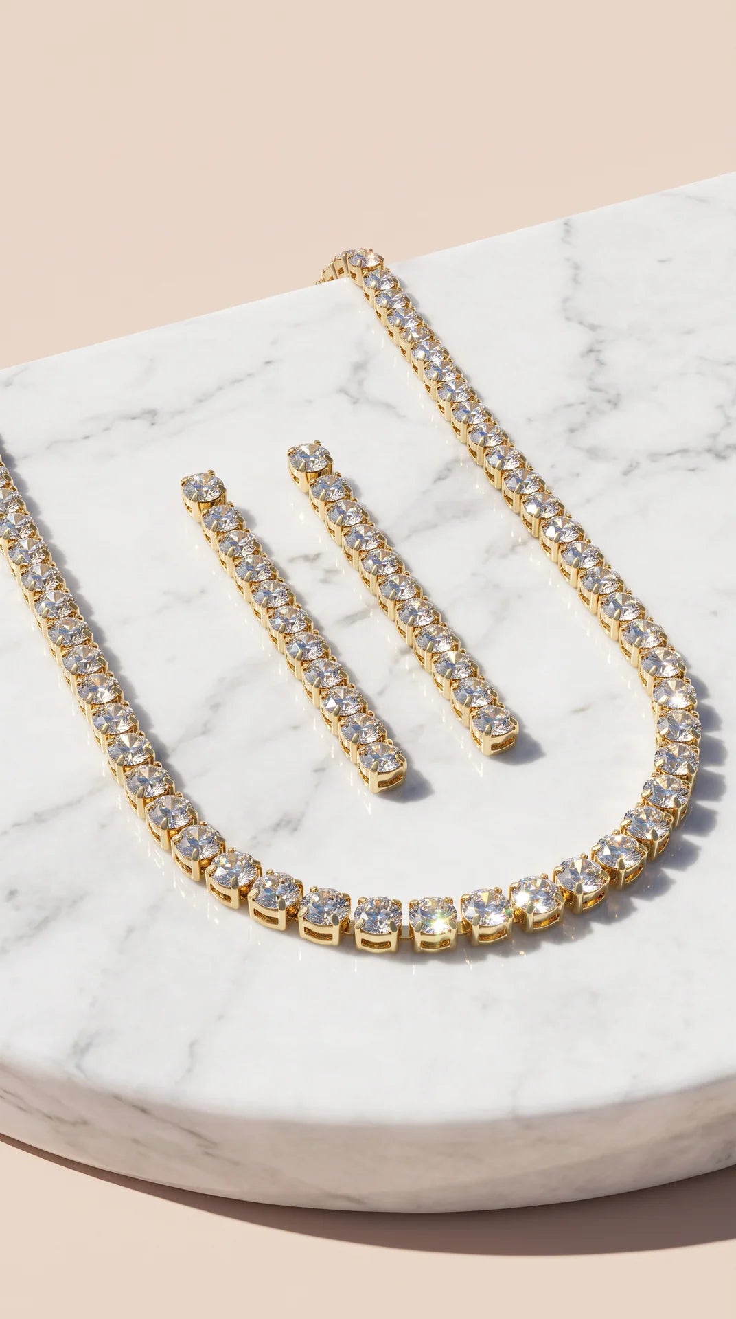 Classic Round Cubic Zirconia Tennis Necklace &amp; Drop Earring Set