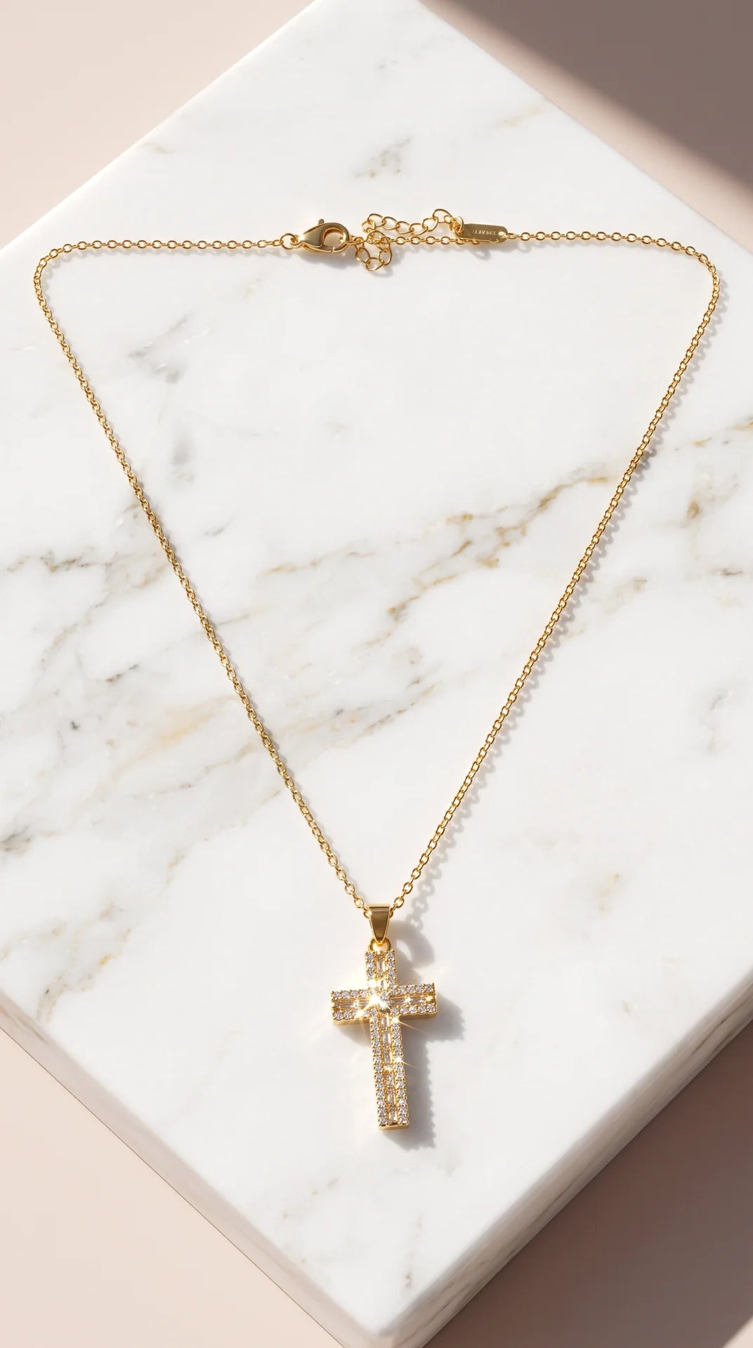 Stainless Steel Gold Pavé Crystal Cross Pendant Necklace