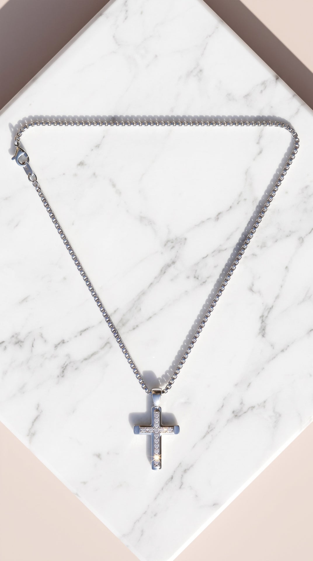 Stainless Steel Channel-Set Crystal Cross Pendant Necklace