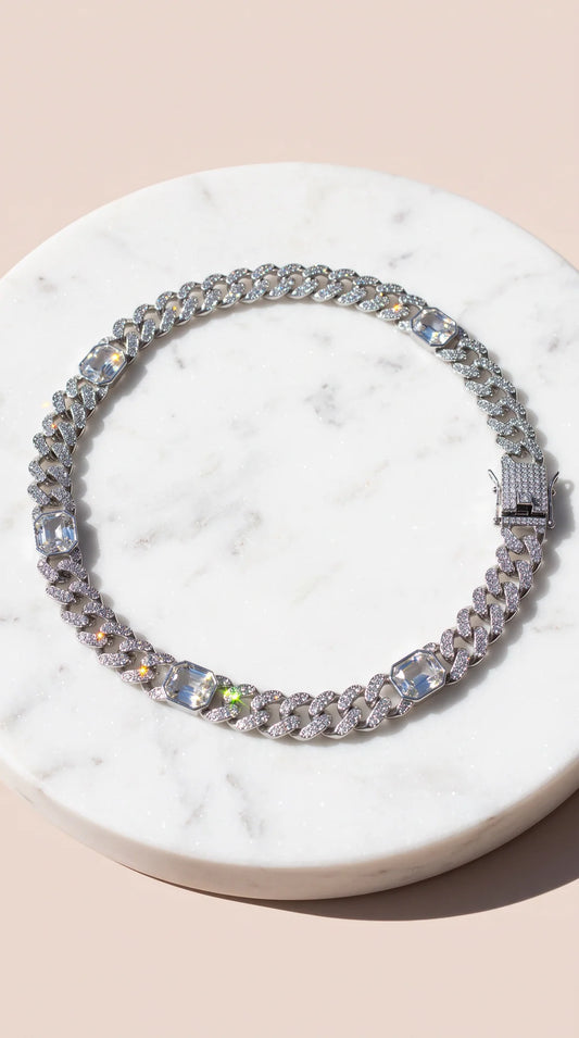 Crystal Clasp Cuban Link Necklace Chain