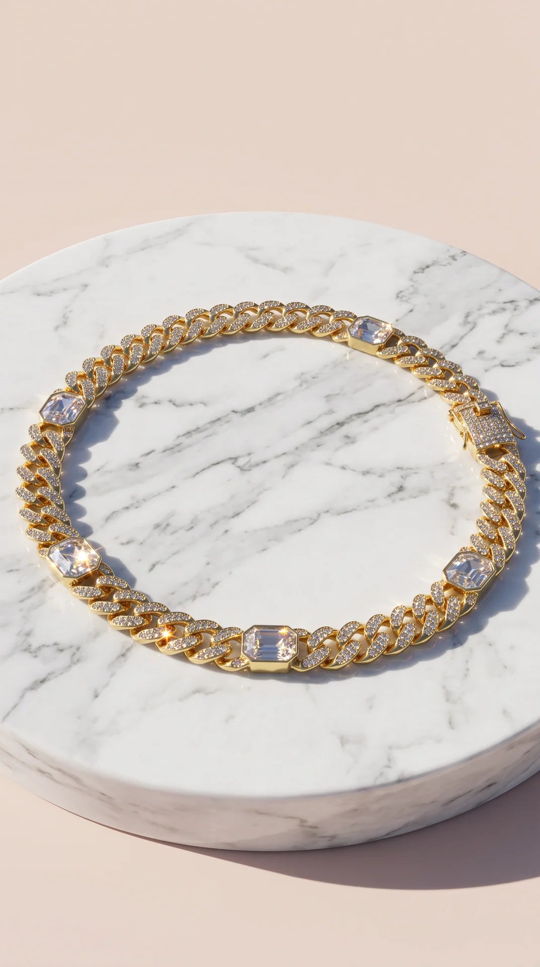 Crystal Clasp Cuban Link Necklace Chain