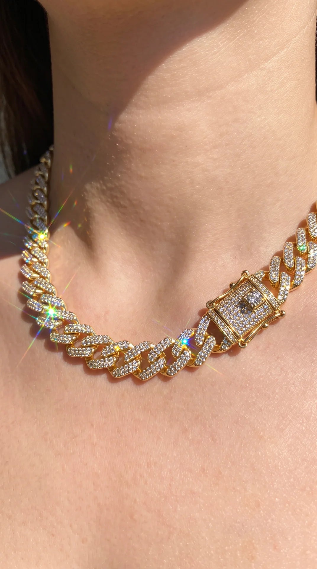 Crystal Accent Cuban Link Necklace Chain