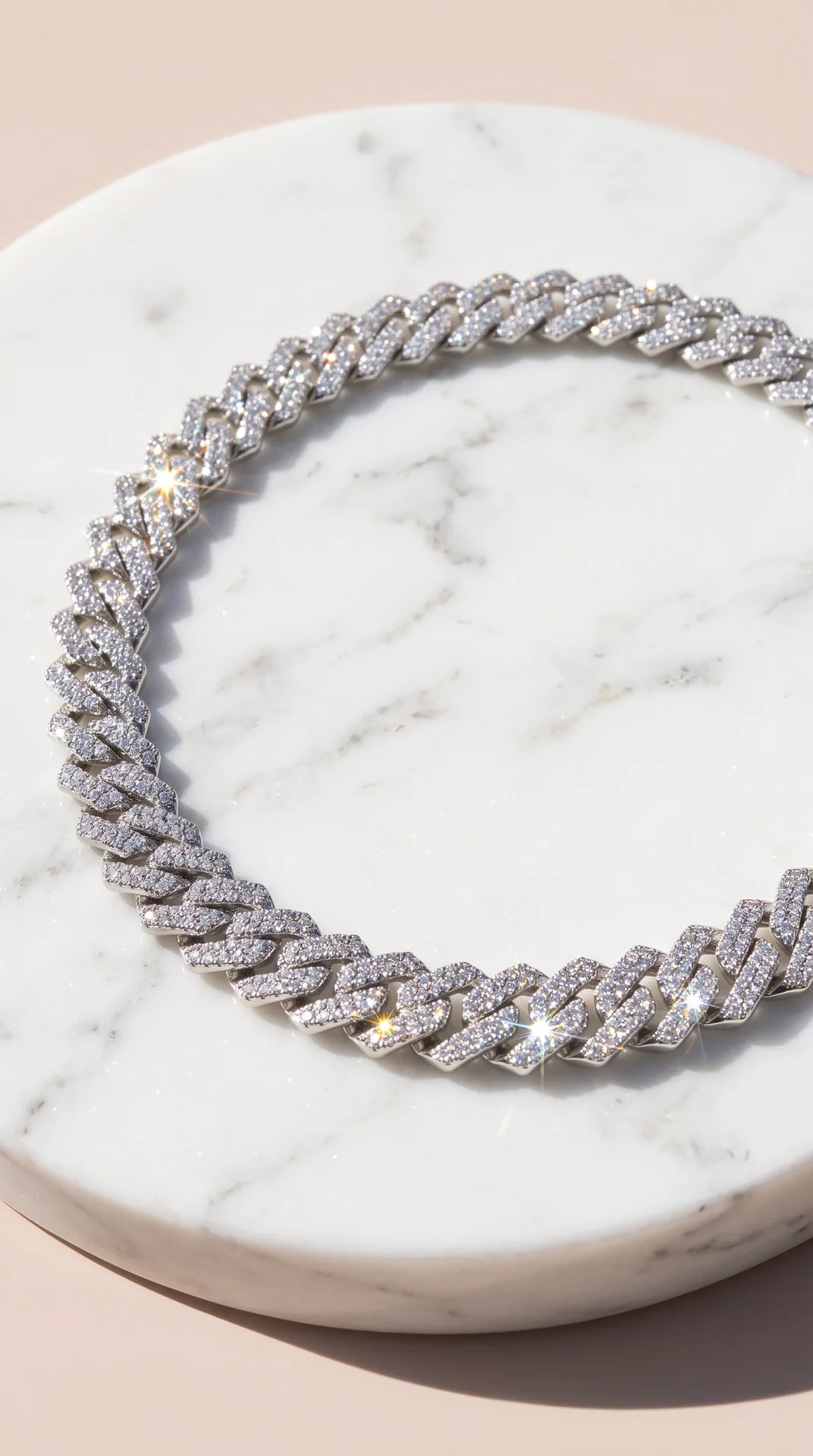 Crystal Accent Cuban Link Necklace Chain