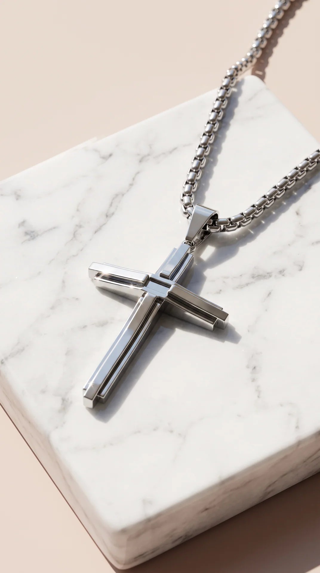 Stainless Steel Layered Cross Pendant Necklace