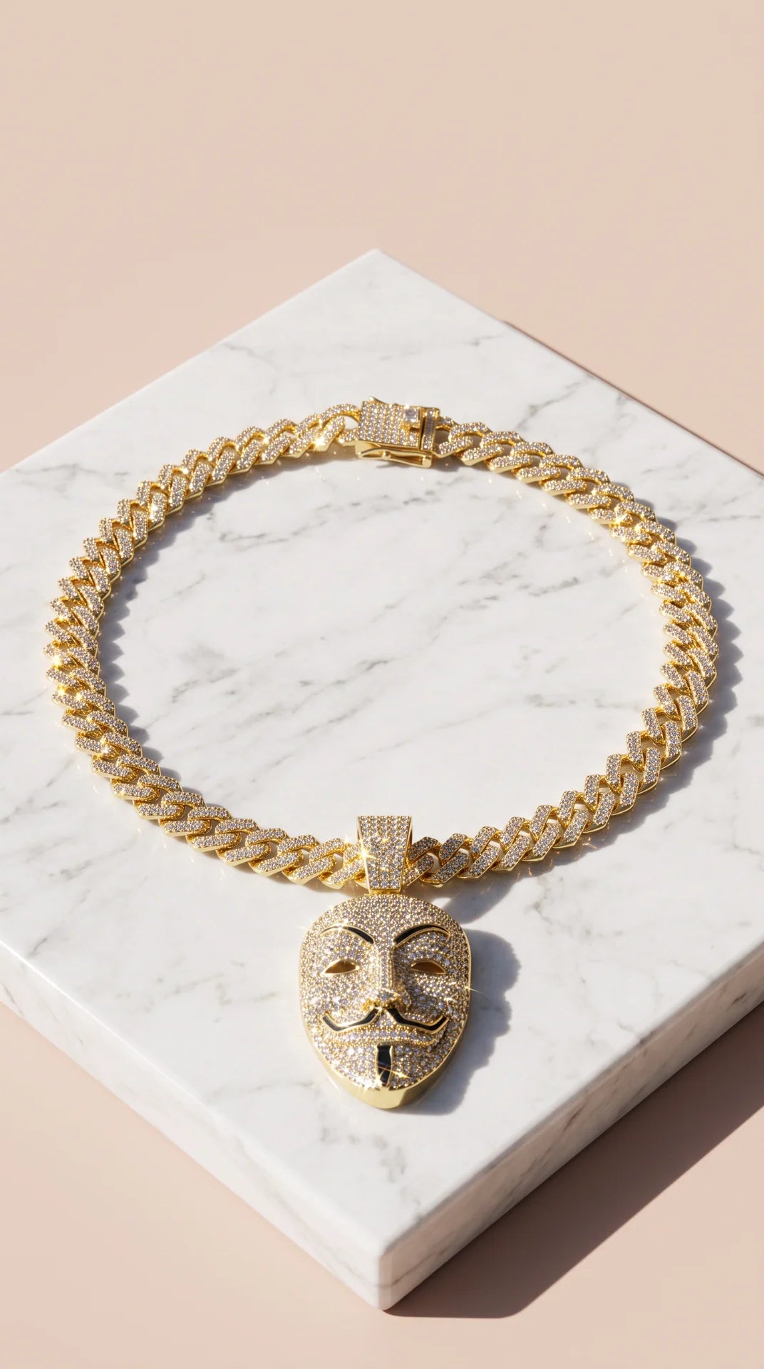 Iced Out Anonymous Mask Pendant Cuban Necklace