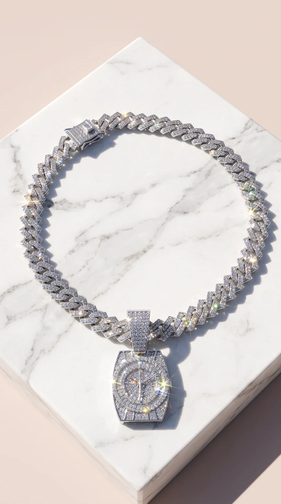Iced Out Luxury Watch Face Pendant Cuban Necklace