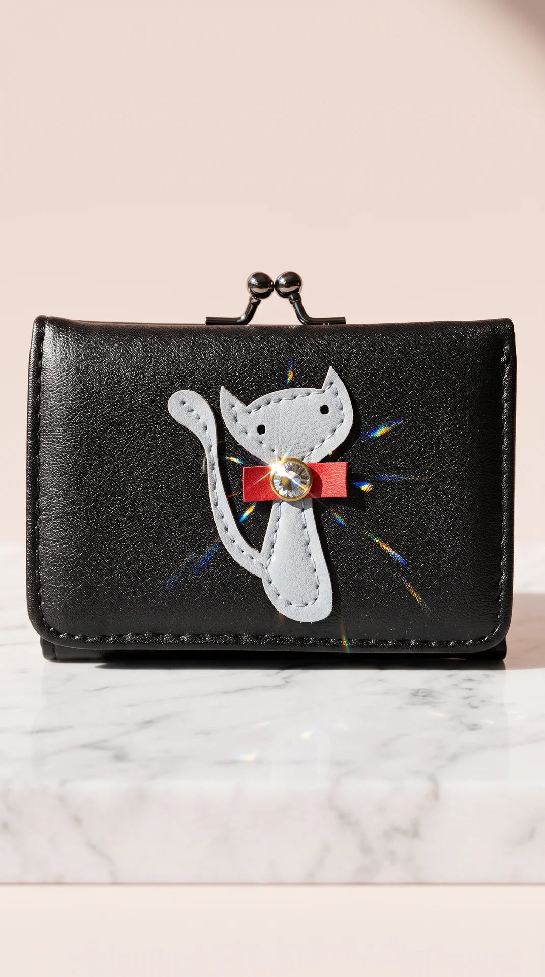 Women's Appliqué Cat Kiss-Lock Compact Wallet