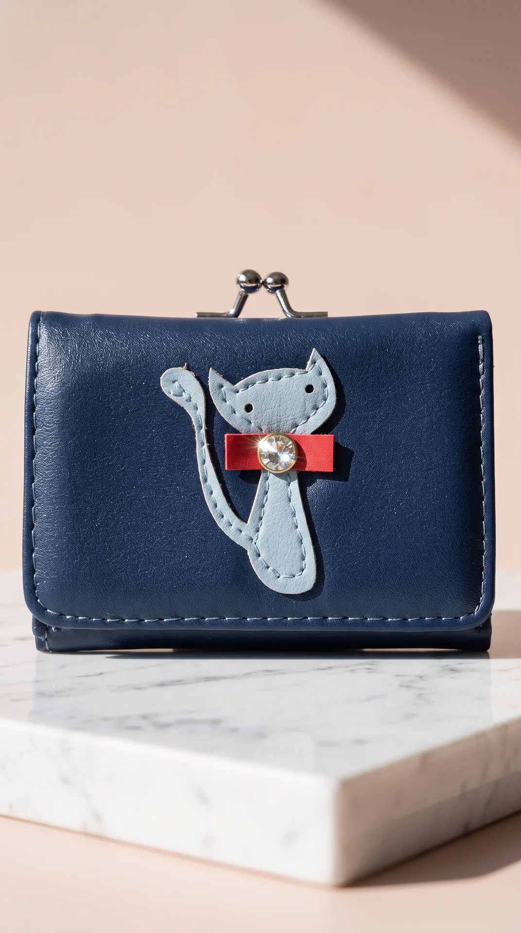 Women's Appliqué Cat Kiss-Lock Compact Wallet