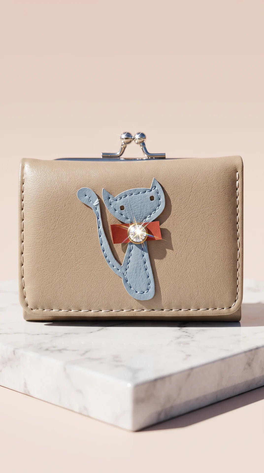 Women's Appliqué Cat Kiss-Lock Compact Wallet