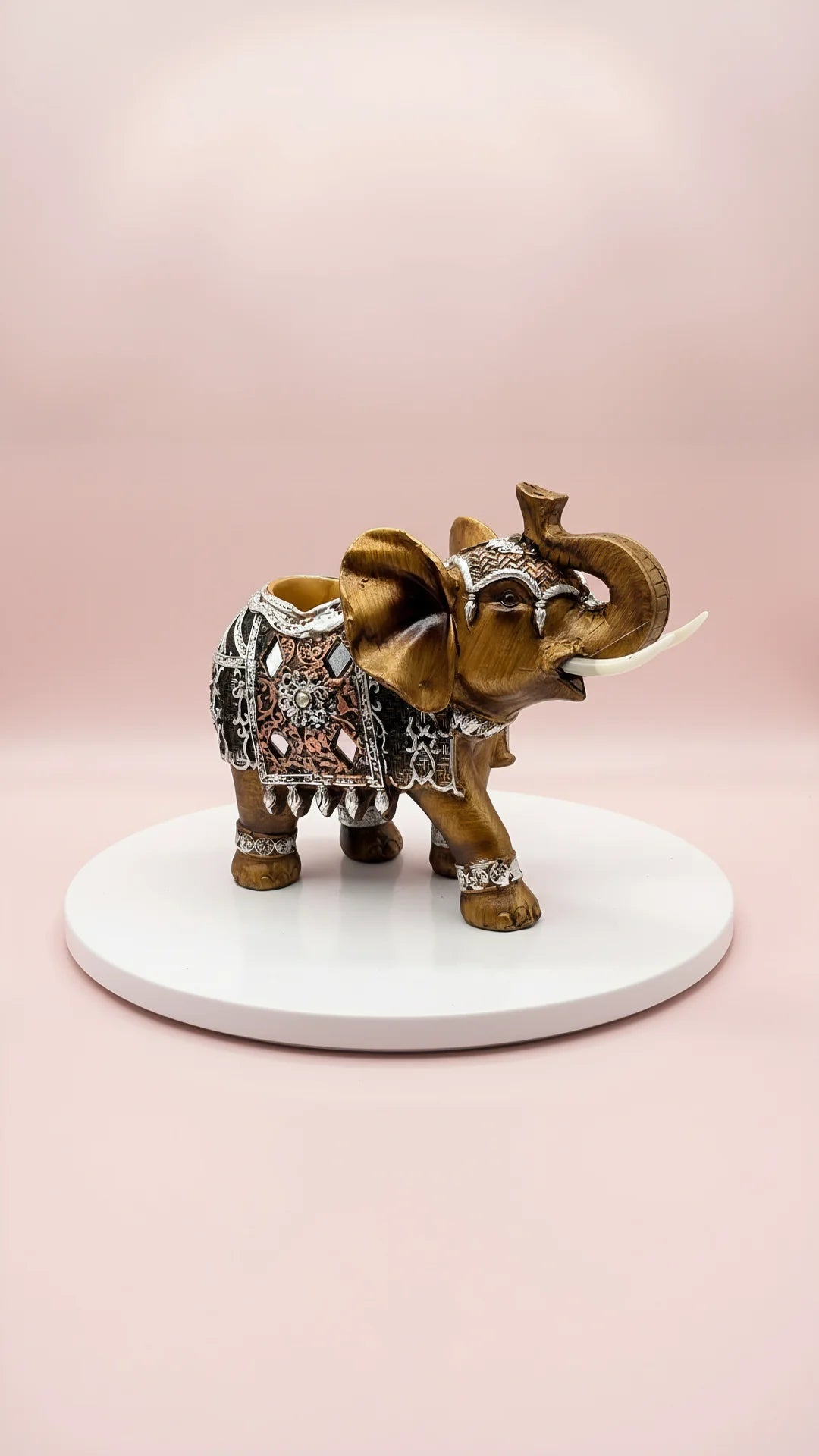Standing Mirrored Mosaic Elephant With Trinket Holder