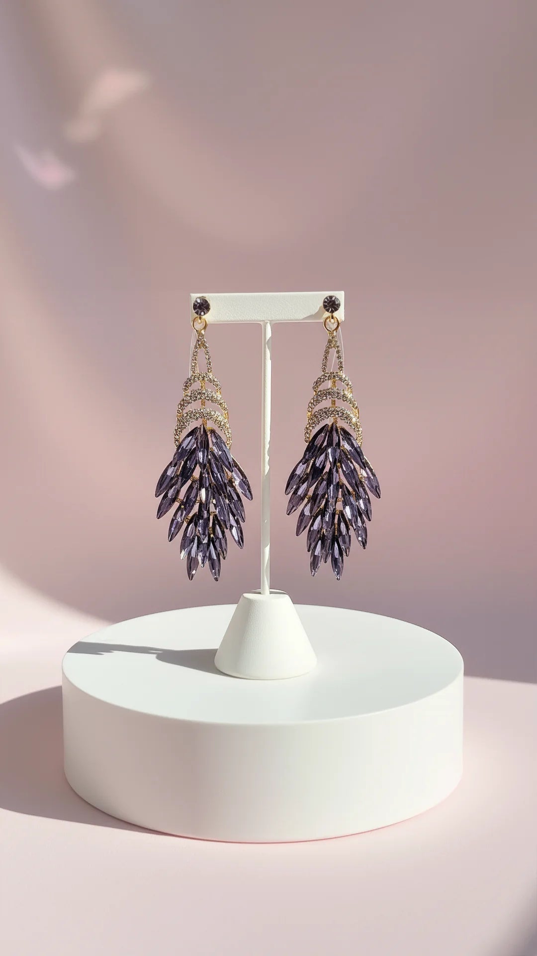 Layered Lilac Crystal Drop & Dangle Earrings