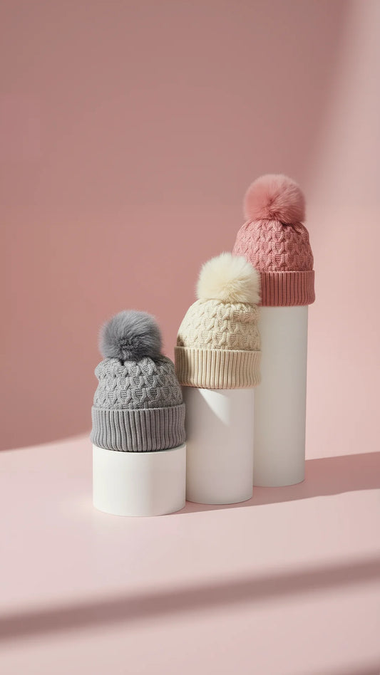 Cable Knit Fluffy Bobble Hats Pack of 12