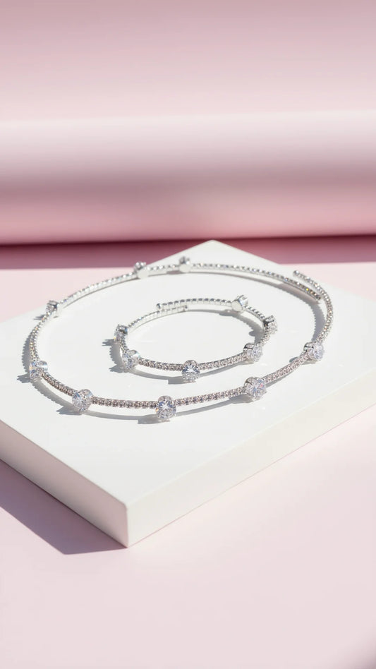 Round Cut Crystal Choker & Bracelet Set
