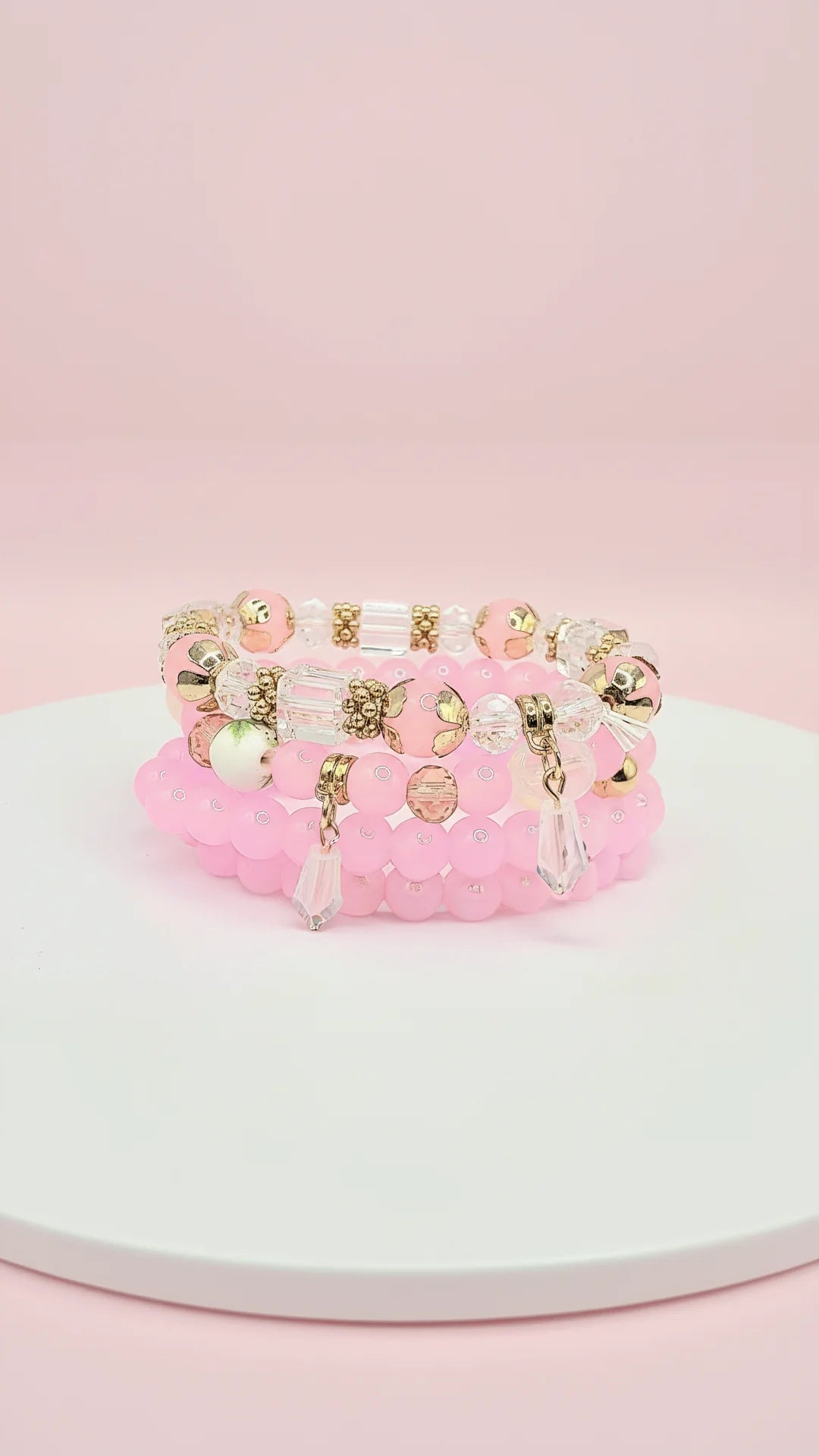 Rose Decor Beaded Crystal Charm Stacking Bracelets
