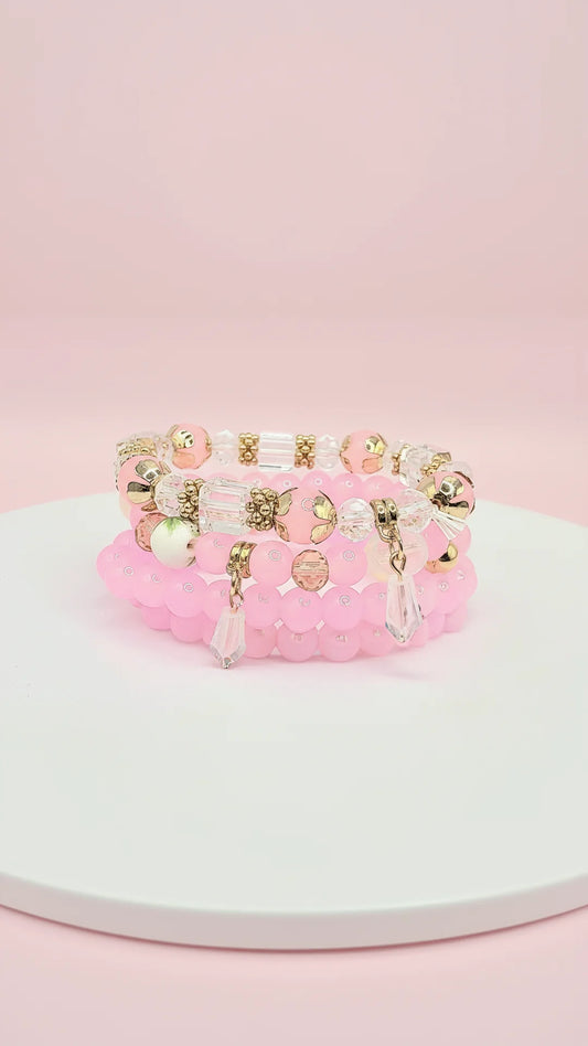 Rose Decor Beaded Crystal Charm Stacking Bracelets