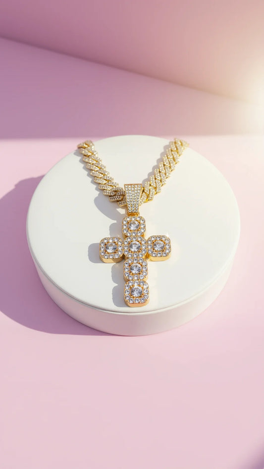 Waterproof Stainless Steel Crystal Cross Necklace