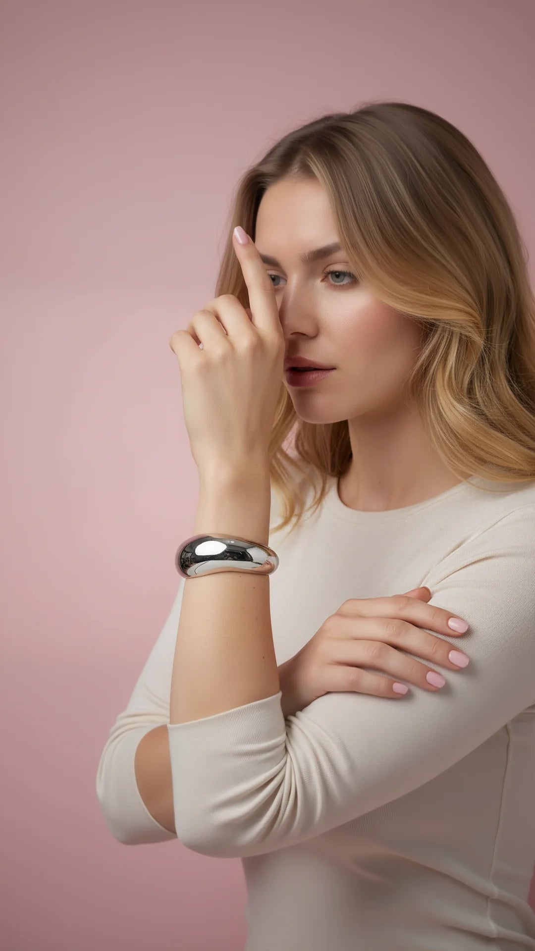 Mirror Finish Curved Hinged Bangle Cuff