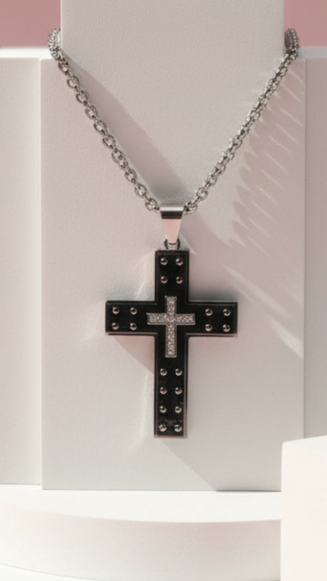 Studded Cross Stainless Steel Necklace Pendant