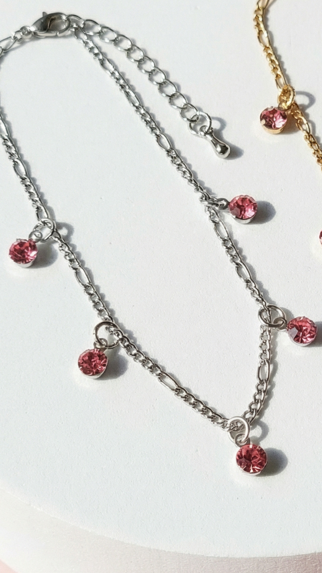 Pink Crystal Charm Dangly Anklet