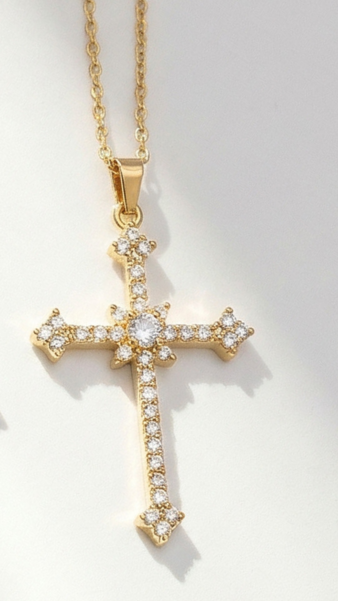 Stainless Steel Crystal Cross Symbolic Necklace
