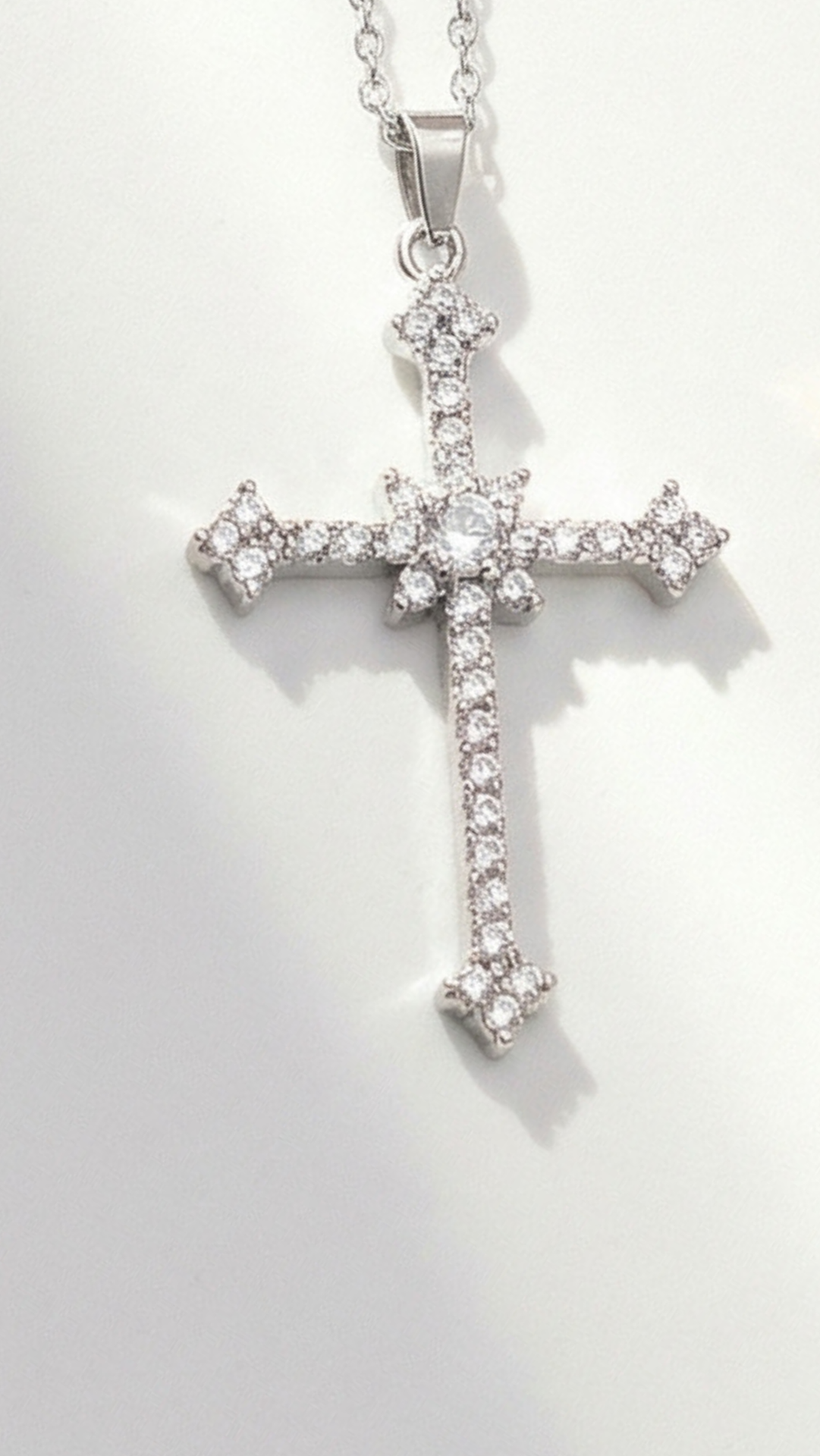 Stainless Steel Crystal Cross Symbolic Necklace