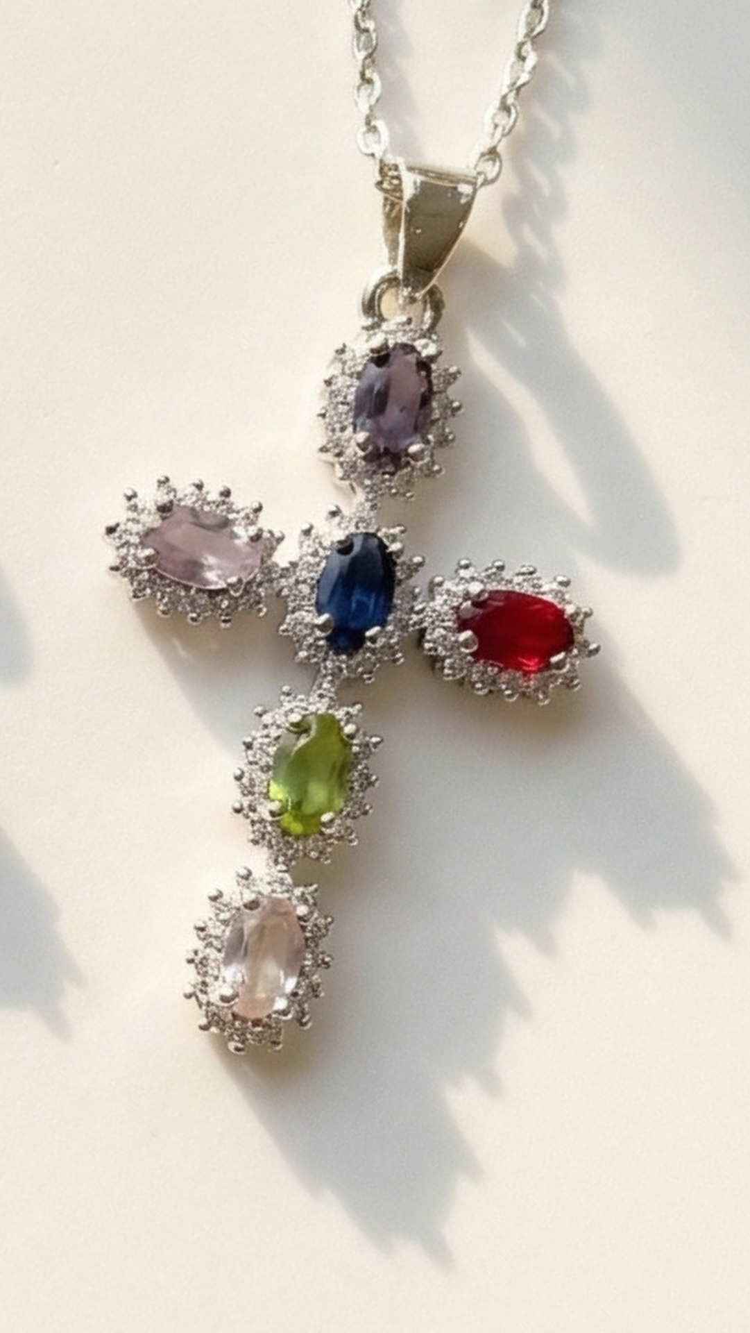 Oval Cut Colourful Symbolic Cross Necklace Pendant