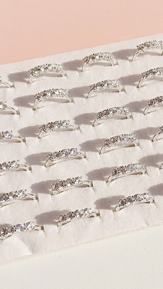 Free Size Round Cut Crystal Stacking Rings Box set of 36