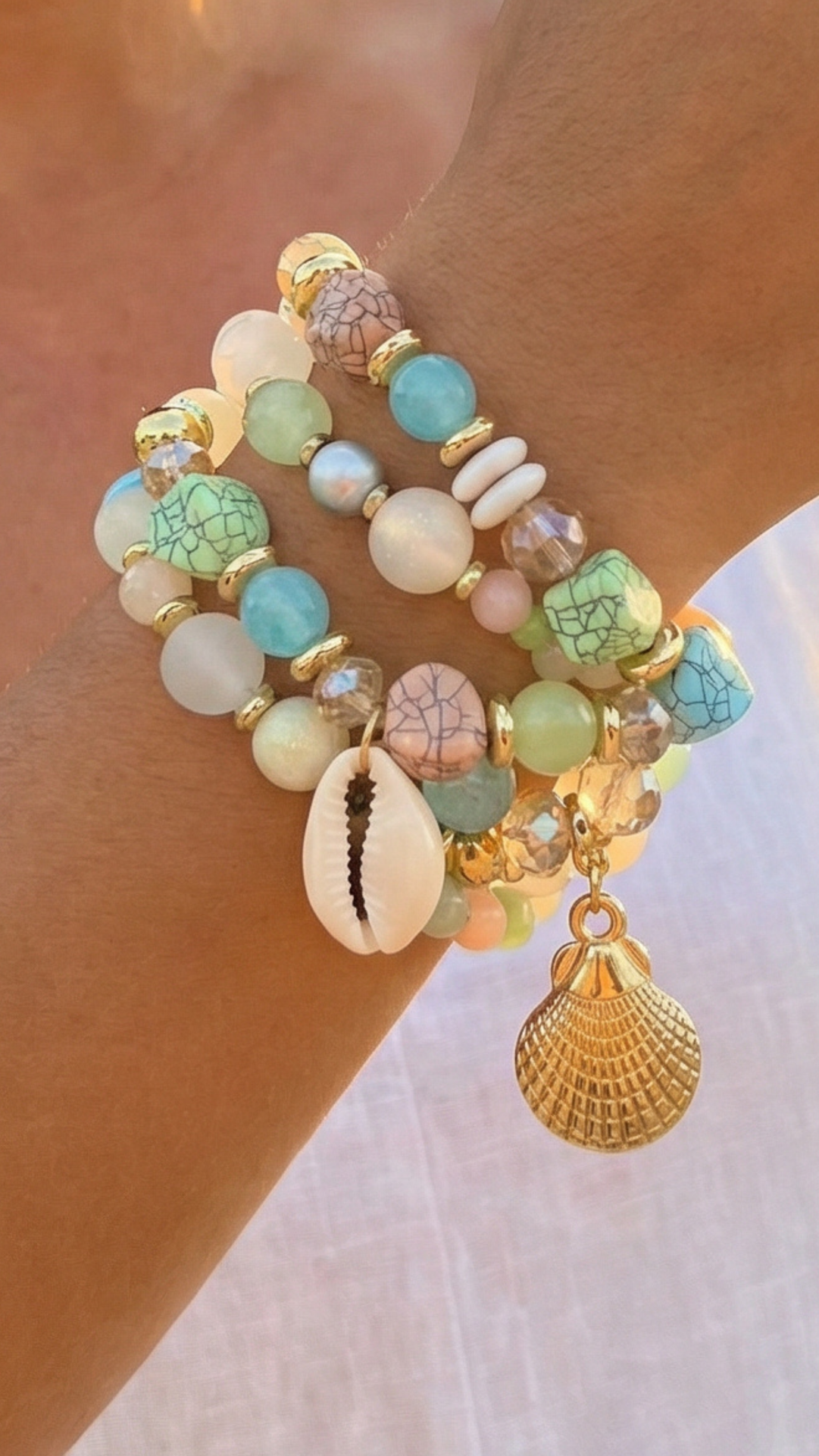 Shell Crystal Charm Ceramic Beaded Bracelet