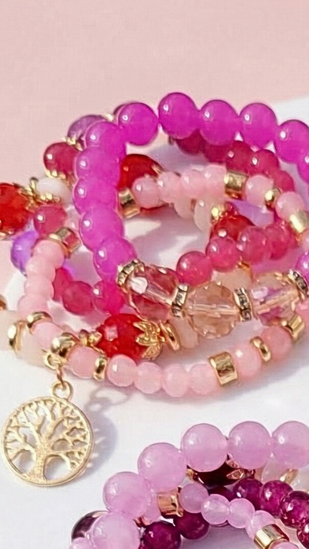 Tree Charm Ceramic Beaded Bracelet Set