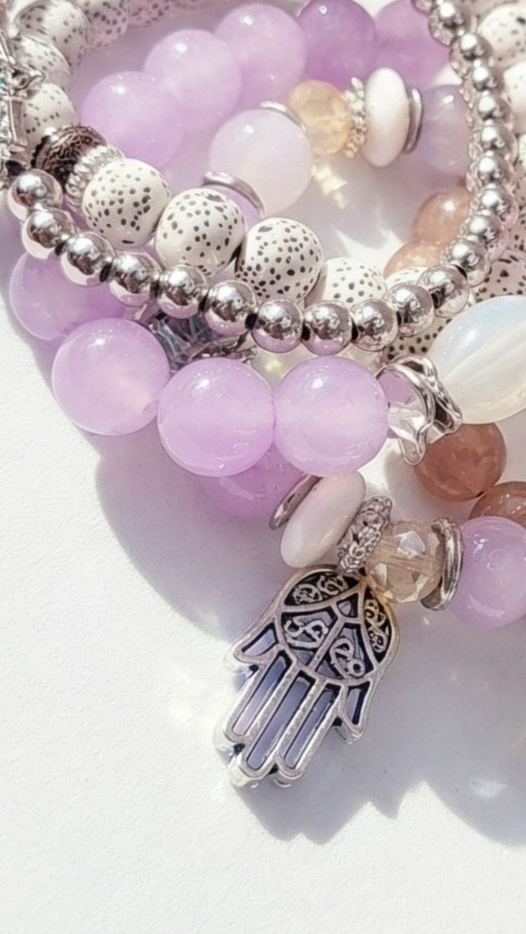 Hamsa Charm Ceramic Beaded Bracelet Set