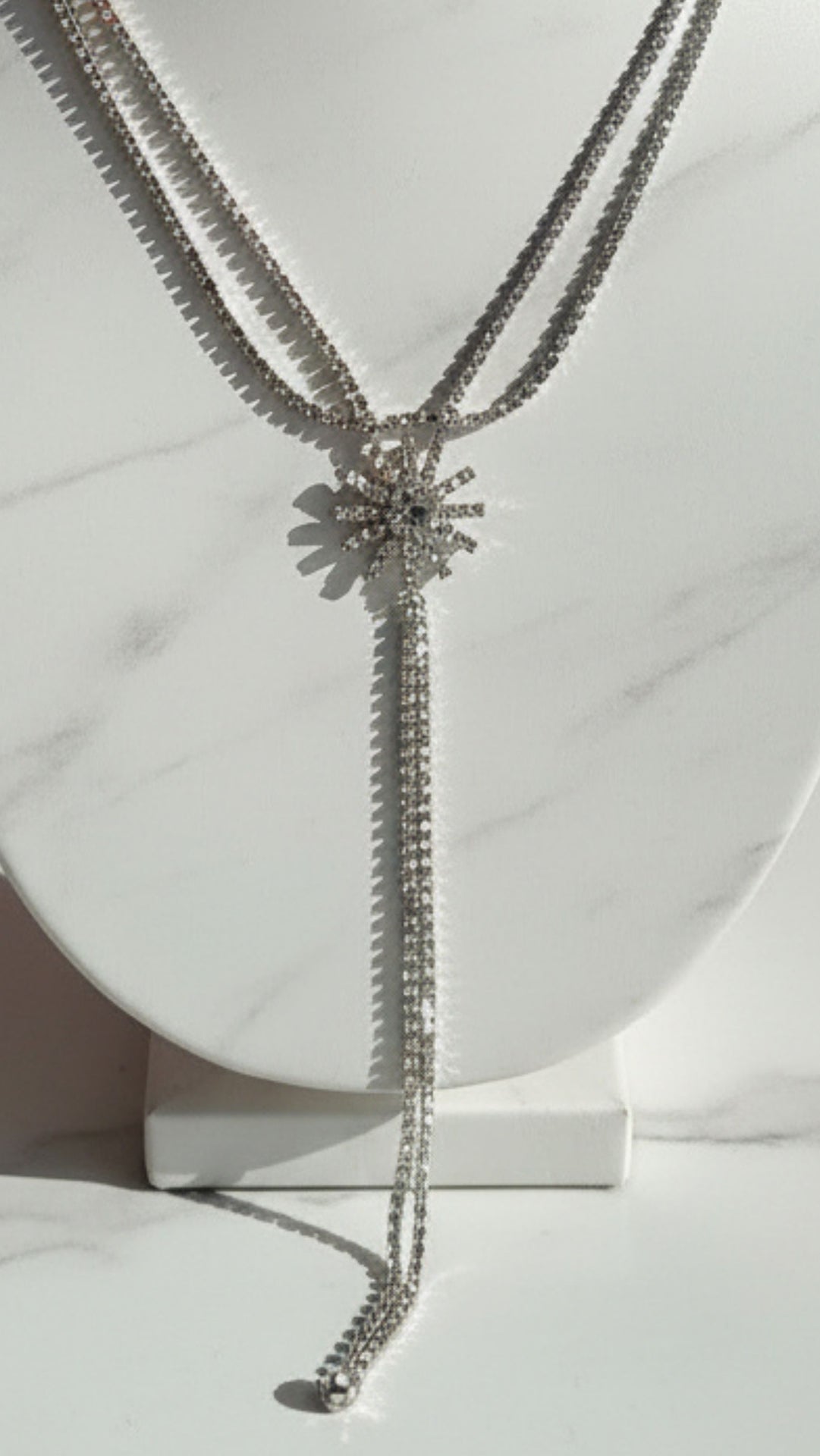 Starburst Layered Crystal Long Necklace & Earring Set