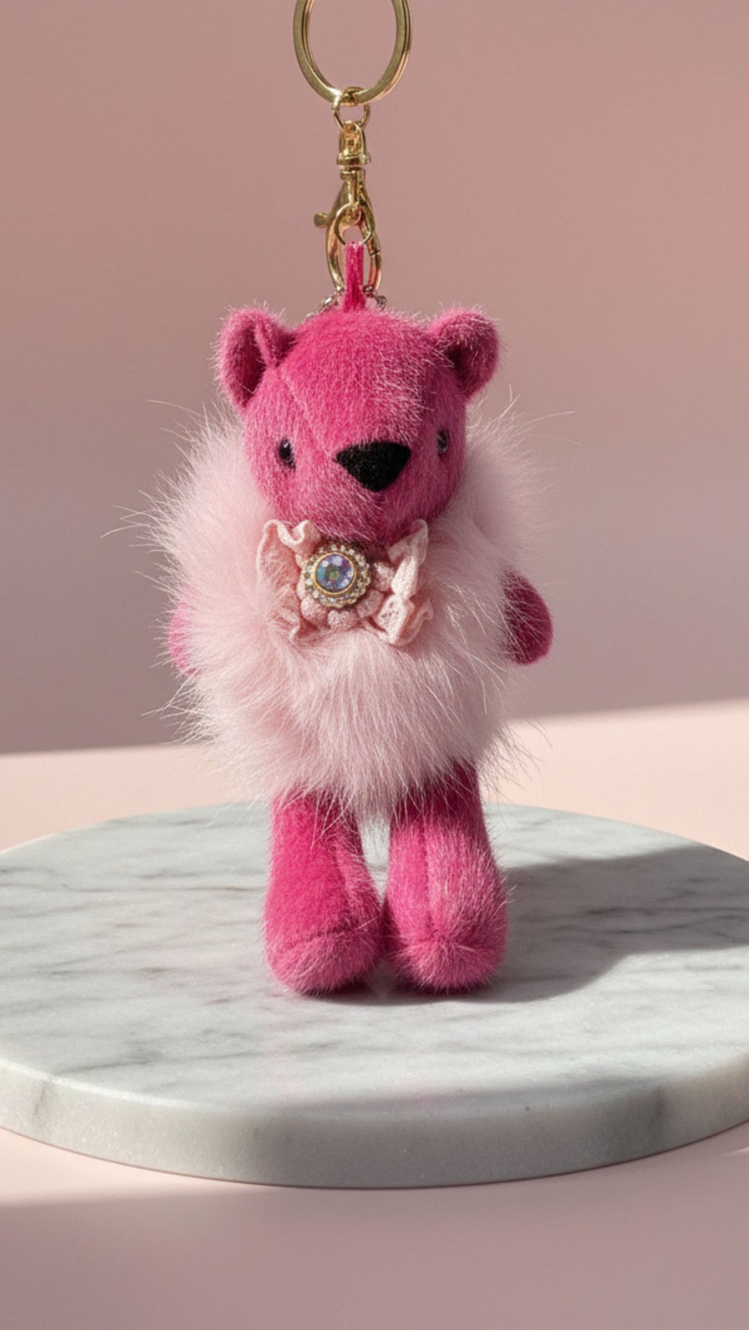 Fluffy Crystal Teddy Key Ring & Bag Charm