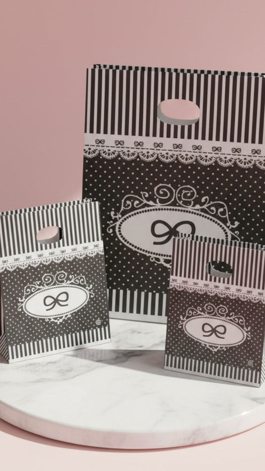 Black & White Bow Carrier Bag Pack Of 100