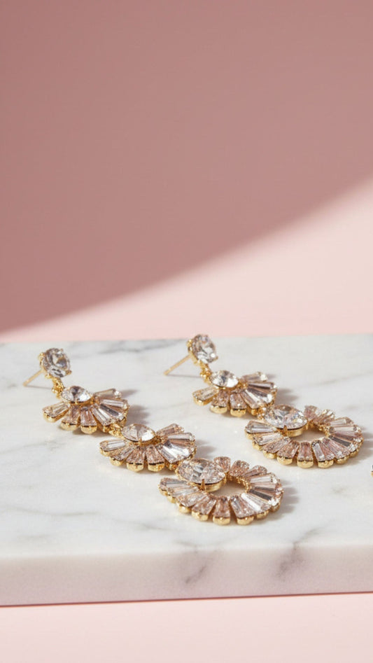 Baguette Cut Layered Crystal Drop and Dangle Earrings